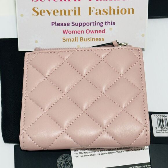Versace Medusa Light Pink Silver Hardware Bifold Quilted Leather Wallet NWT $625 - Picture 4 of 7